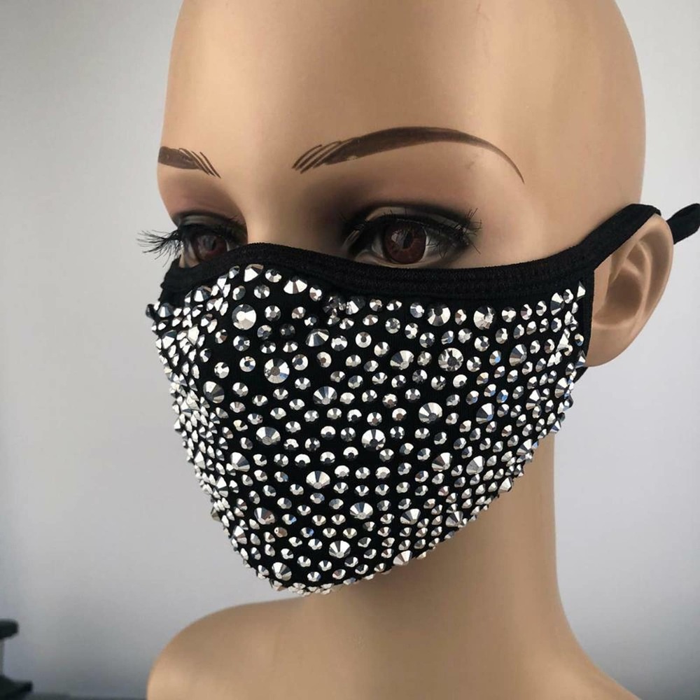 Bling Fashion Party Face Masks Crystal Rhinestone Reusable Cloth Fabric Facemask